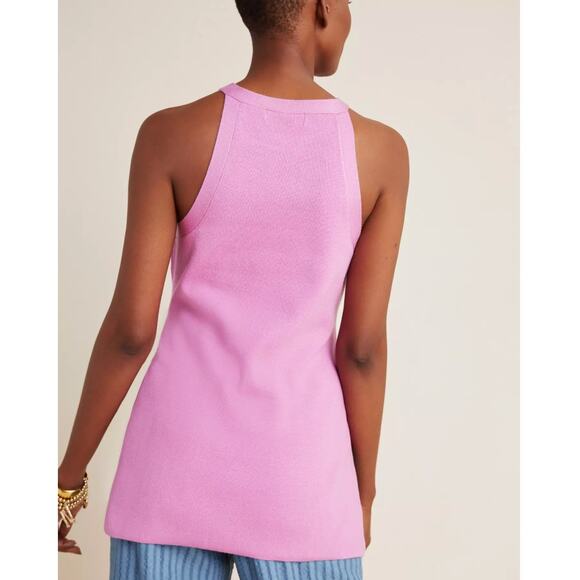 Anthropologie Annette Belted Knit Tank Medium Purple Tie Waist Tunic - Picture 2 of 5